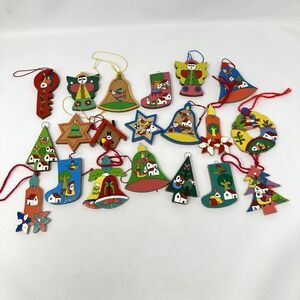 Vintage Hand Painted Wooden Christmas 3" Ornaments Double Sided Lot of 20